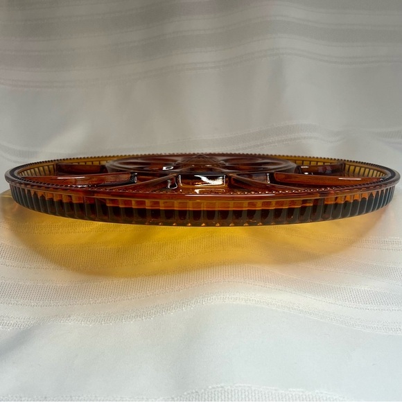 Egg Plate Relish Plate Round Amber Pebble Leaf by Indiana Glass VTG Discontinued - Picture 5 of 11